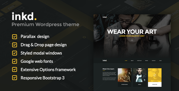 墨汁。纹身工作室单页 WordPress 主题