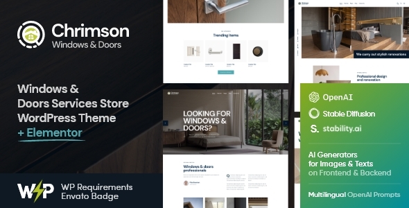 克里姆森 |Windows  Doors 安装服务商店 WordPress 主题 + AI
