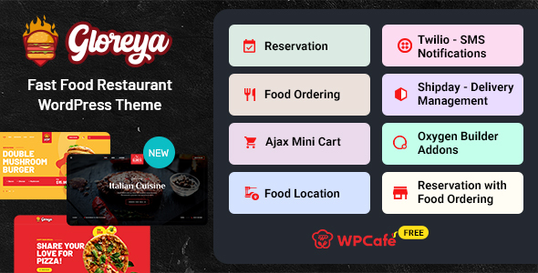 Gloreya – 食品订购和外卖餐厅WordPress主题