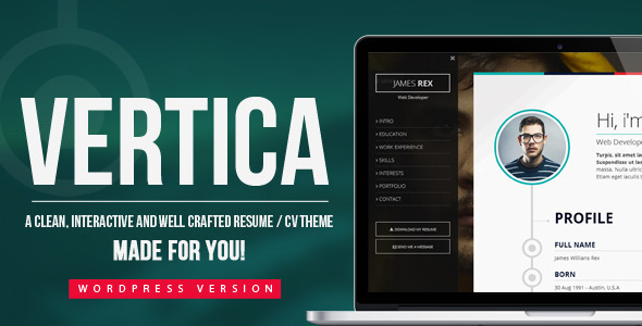 Vertica – 简历/简历和投资组合WordPress主题