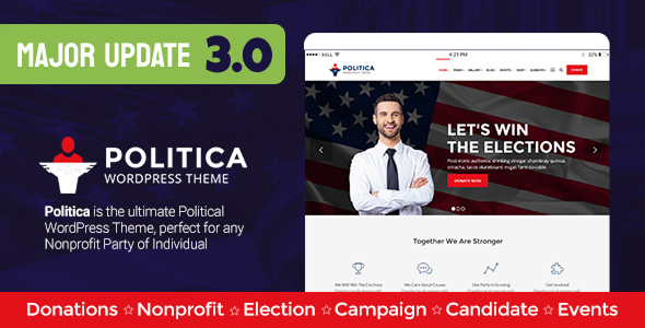 Politica – A Modern Political Party  Candidate WordPress Theme