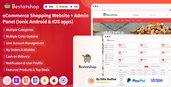 Bestatshop – 电子商务购物网站 + 管理面板 + （Ionic Android和IOS应用程序）