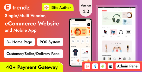 eTrendz – 具有单一/多供应商、POS 系统和客户移动应用程序（捆绑）的电子商务