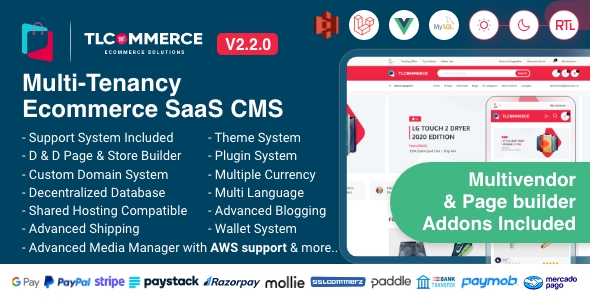 TLCommerce SaaS 软件即服务 |Laravel  VueJS驱动的多租户电子商务SaaS CMS