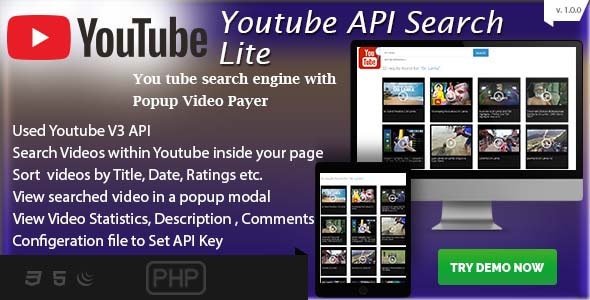 具有多页面的 Youtube API Search Lite – 简单的 PHP 集成