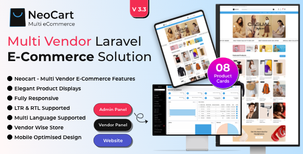 NeoCart – 带有管理面板的多供应商电子商务 Laravel 网站
