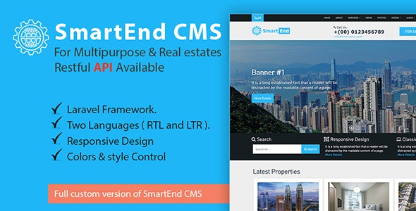 SmartEnd CMS用于多用途和房地产，带有Restful API