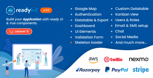 ReadyKit – 管理员和用户仪表板模板（带功能）用于Laravel + Vue应用程序开发