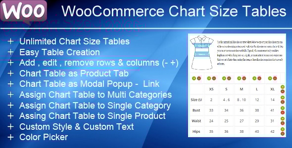 WooCommerce 产品图表大小表