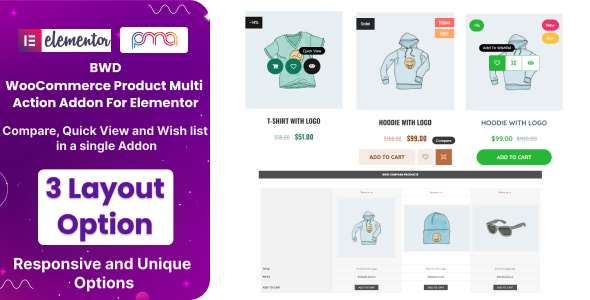 WooCommerce 快速浏览 – woocommerce 愿望清单 – woocommerce 产品比较 Addon For Elementor