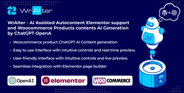 WrAIter – AI 辅助自动内容 Elementor 支持和 Woocommerce 产品内容 AI 生成