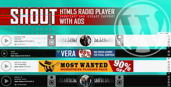 SHOUT – 带广告的 HTML5 收音机播放器 – ShoutCast 和 IceCast 支持 – WordPress 插件