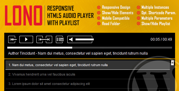 Lono – 带有播放列表 WordPress 插件的响应式 HTML5 音频播放器