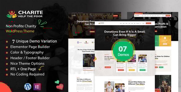 Charite – Nonprofit  Charity  Donation WordPress Theme